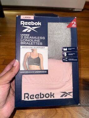 Reebok Ladies 2-Pack Seamless Longline Bralettes - Pink & Gray